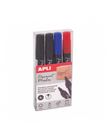 Apli Pack de 4 Rotuladores Permanentes Punta Redonda - Resistentes al Agua - Multifuncionales - para Metal-Plastico-Madera