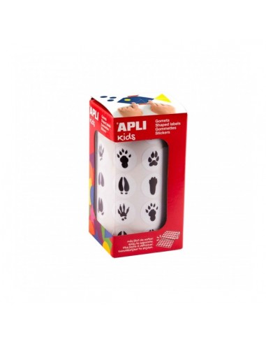 Apli Rollo de Gomets Huellas de Animales del Bosque - Adhesivo Permanente - 900 Gomets - Fomenta Psicomotricidad Fina - Ideal