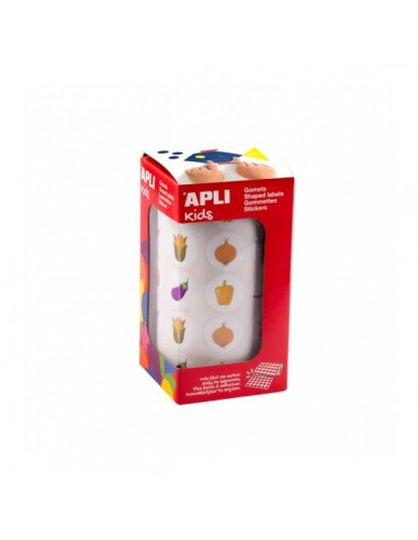 Apli Rollo de Gomets Hortalizas - Adhesivo Permanente - 900 Gomets - Formas Surtidas - Ideal para Guarderias - Desarrolla