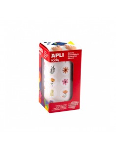 Apli Rollo de Gomets Flores - Adhesivo Permanente - 900 Gomets - Fomenta Psicomotricidad y Creatividad - Ideal para Guarderias