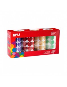 Apli Pack de 4 Rollos de Gomets en Forma de Corazones - Ideal para Guarderias - Fomenta Psicomotricidad Fina y Creatividad -