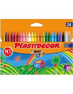 Bic Kids Plastidecor Caja de 24 Lapices de Cera - Extraresistentes - Facil de Sacar Punta - No Mancha