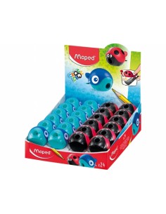 Maped Croc Croc Sacapuntas de 1 Orificio con Deposito - Divertidos Diseños de Mariquita y Ballena