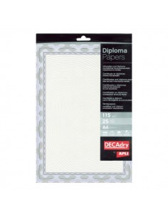 Apli Pack de 25 Hojas de Papel Certificado - Diseño Espiral - 115gr - Ideal para Certificados y Diplomas - Compatible con