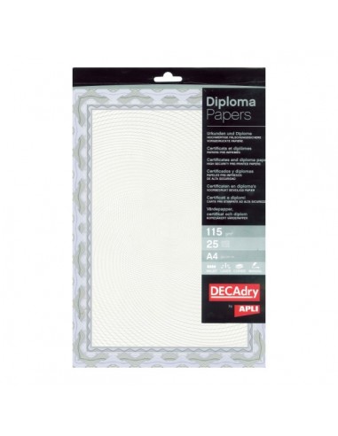 Apli Pack de 25 Hojas de Papel Certificado - Diseño Espiral - 115gr - Ideal para Certificados y Diplomas - Compatible con