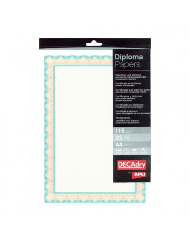 Apli Pack de 25 Hojas de Papel Certificado - Diseño de Concha - 115gr - Ideal para Certificados y Diplomas - Compatible con