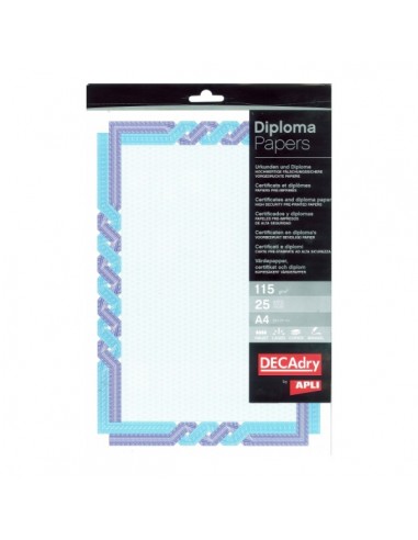 Apli Pack de 25 Hojas de Papel Certificado - 115gr - Diseño Trenzado en el Marco - Ideal para Certificados y Diplomas -