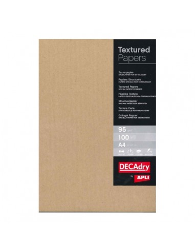 Apli Pack de 100 Hojas de Papel Verjurado Kraft - Alta Calidad - 95gr - Apto para Impresoras y Escritura Manual - Color Kraft
