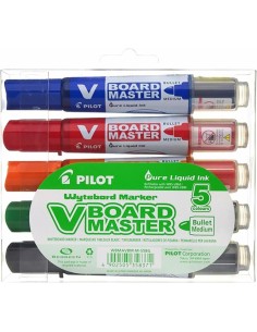 Pilot V-Board Master Begreen Pack de 5 Rotuladores para Pizarra Blanca - Punta Redonda 6mm - Trazo 2.3mm - 91-Plastico