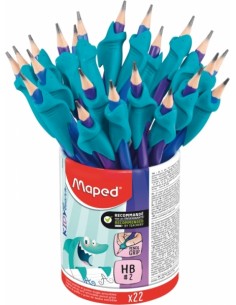 Maped Kidy Lern Bote de 22 Lapices de Grafito 2HB con Guia para Dedos - Guia Extraible - Apta para la Mayoria de Lapices -