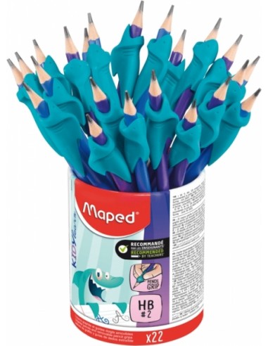 Maped Kidy Lern Bote de 22 Lapices de Grafito 2HB con Guia para Dedos - Guia Extraible - Apta para la Mayoria de Lapices -