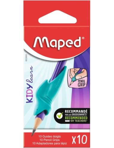 Maped Kidy Lern Pack de 10 Guias de Lapiz para Dedos - Modelo Tiburon - Guia Extraible - Apta para la Mayoria de Lapices -