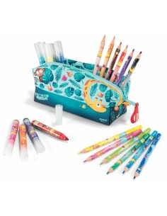 Maped Jungle Fever Bebes Estuche de Tela con 12 Lapices de Colores Jumbo Jungle Fever (A partir de 2 años) y 12 Rotuladores
