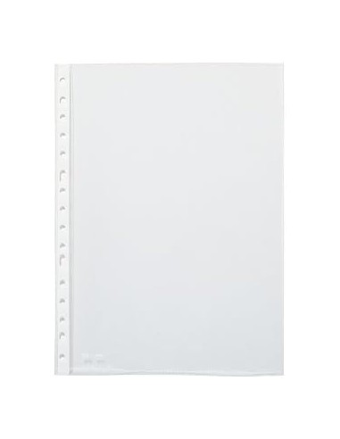 Pardo Pack de 100 Fundas Multitaladro A4 Transparentes 90 Micras - Acabado Piel de Naranja - Refuerzo en Blanco