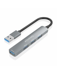 Aisens Hub USB Ultra Delgado de Aluminio - 1xUSB3.0-3xUSB2.0 - Alta Velocidad 5 Gbps - Alimentacion por Bus USB - Color Gris