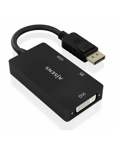 Aisens Conversor MST SST Displayport a DVI HDMI VGA 3 en 1 - Conector DP Macho - Salidas HDMI 4K@60Hz-DVI y VGA - Soporta