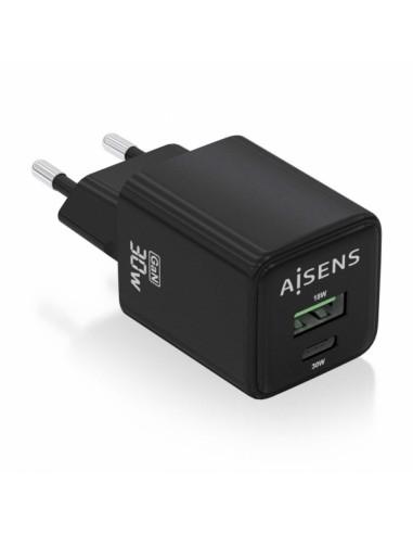 Aisens Cargador Gan USB-C 30W - Alta Eficiencia Energetica - Tecnologia AI para Carga Rapida - Multiples Protecciones de