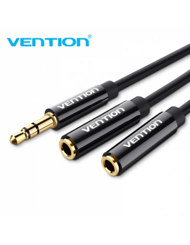 Vention Cable Estereo Jack 3.5 Macho a 2x Jack 3.5 Hembra - 0.3m - Color Negro