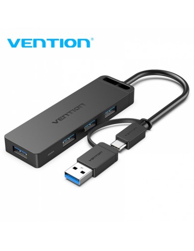 Vention HUB 5 en 1 USB 3.0 y USB-C a 4xUSB USB-C PD - 0.15m - Color Negro