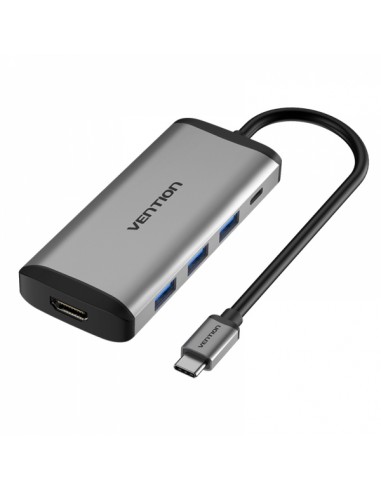 Vention Docking Station 5 en 1 USB-C a HDMI 4K 3xUSB3.0 PD100W - 0.15m - Color Gris