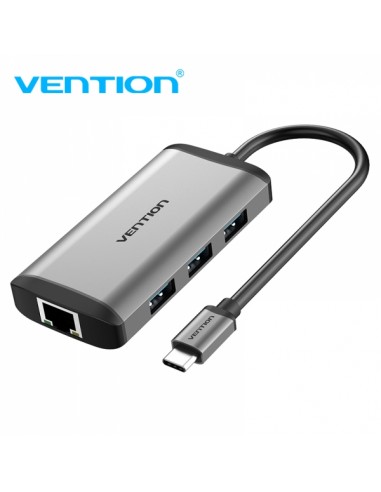Vention Docking Station 6 en 1 USB-C a HDMI 4K 3xUSB3.0 RJ45 PD87W - 0.15m - Color Gris