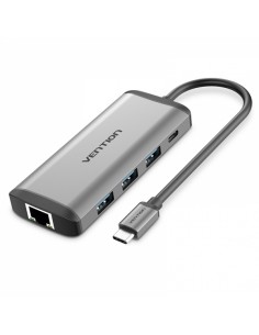 Vention Docking Station 7 en 1 USB-C a HDMI 4K 3xUSB3.0 RJ45 Lector SD TF PD87W - 0.15m - Color Gris