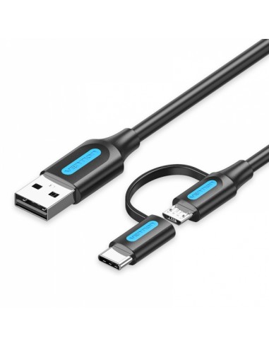 Vention Cable USB 2.0 Macho a MicroUSB USB-C Macho - 3A - 60W - 480Mbps - 1m - Color Negro