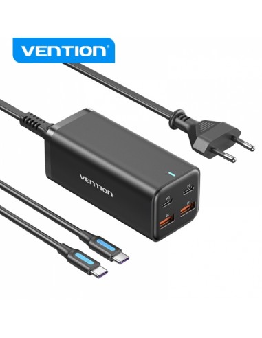 Vention Cargador GaN Portable 4 Puertos Sobremesa PD100W Kit Cable - EU - Color Negro