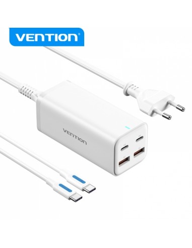 Vention Cargador GaN de Sobremesa 4 Puertos FBSBG-EU PD100W con Kit de Cable - EU - Color Blanco