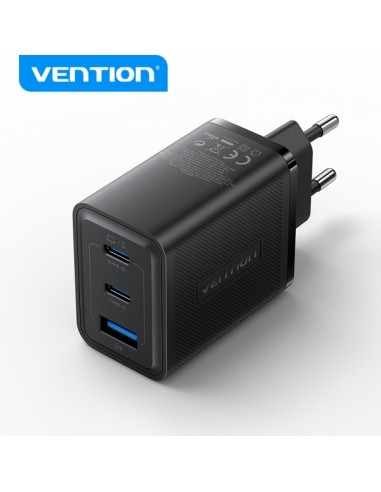 Vention Cargador de Pared GaN 3 Puertos USB (C-C-A) (65W 65W 30W) - EU - Color Negro