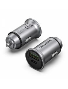 Vention Cargador de Coche 20W 2xUSB (A C) QC4.0 3.4A - Diseño Mini - Aluminio Gris