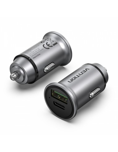 Vention Cargador de Coche 20W 2xUSB (A C) QC4.0 3.4A - Diseño Mini - Aluminio Gris