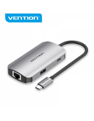 Vention HUB 6 en 1 USB-C a 3xUSB3.0 Lector Tarjetas SD MicroSD PD100W - 0.15m - Color Gris
