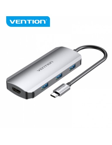 Vention Docking 5 en 1 USB-C a HDMI 4K 3xUSB3.0 PD100W - 0.15m - Color Gris