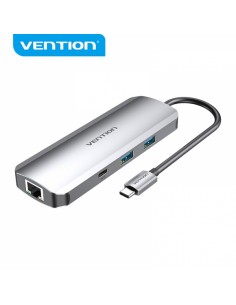 Vention Docking Station 9 en 1 USB-C a HDMI 4K 2xUSB3.0 USB-C Gen1 RJ45 Lector TF SD Jack Audio PD100W - 0.15m - Color Gris