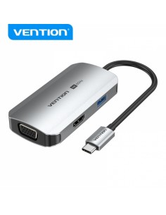 Vention Docking Station 4 en 1 USB-C a HDMI 4K VGA USB 3.0 PD - 0.15m - Aluminio Gris