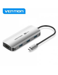 Vention Docking Station 5 en 1 USB-C a HDMI 3xUSB3.0 PD - 0.15m - Aluminio Gris