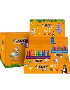 Bic Kids Expositor de 12 Packs de 12 Rotuladores Couleur-12 Packs de 12 Lapices de Colores Evolution Stripes - Colores