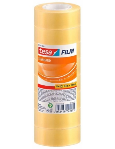 Tesa Tesafilm Standard Pack de 8 Cintas Autoadhesivas Transparentes 19mmx33m - Buena Adherencia y Alta Resistencia a la Luz