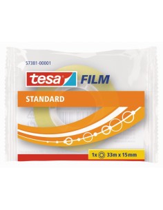 Tesa Tesafilm Standard Cinta Autoadhesiva Transparente 15mmx33m - Buena Adherencia y Alta Resistencia a la Luz UV - Sin PVC