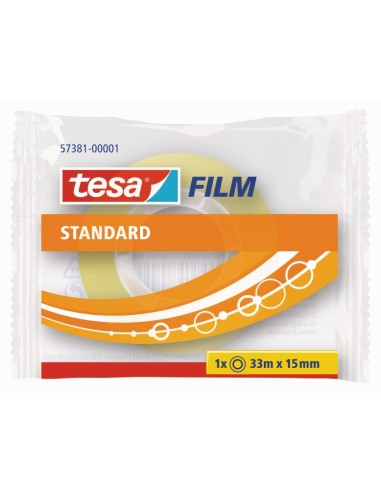 Tesa Tesafilm Standard Cinta Autoadhesiva Transparente 15mmx33m - Buena Adherencia y Alta Resistencia a la Luz UV - Sin PVC