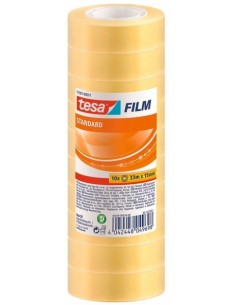 Tesa Tesafilm Standard Pack de 10 Cintas Autoadhesivas Transparentes 15mmx33m - Buena Adherencia y Alta Resistencia a la Luz