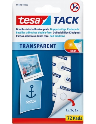 Tesa Tesatack Pack de 72 Puntos Adhesivos de Doble Cara - Fuertes y Limpias - Transparentes