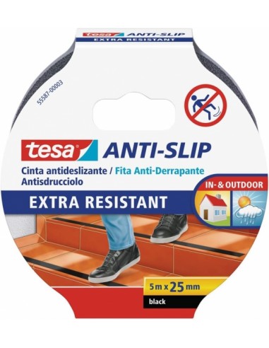 Tesa Cinta Adhesiva Antideslizante 25mm x 5m - Extremadamente Fuerte y Duradera - Adhesion muy Fuerte - Se puede Cortar a