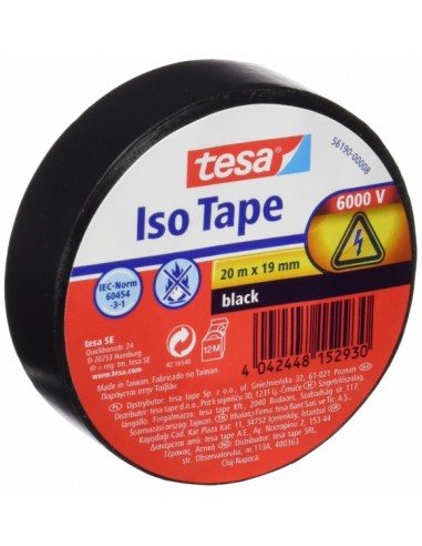 Tesa Cinta Aislante 19mm x 20m - Fabricada en PVC - Para Reparar-Aislar y Agrupar todo tipo de Cables Electricos - Color