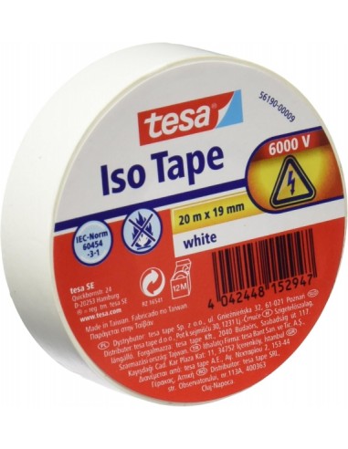 Tesa Cinta Aislante 19mm x 20m - Fabricada en PVC - Para Reparar-Aislar y Agrupar todo tipo de Cables Electricos - Color