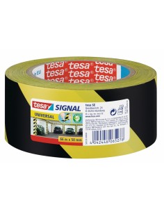 Tesa Cinta Adhesiva de Señalizacion 50mm x 66m - Ideal para Señalizar Obstaculos Permanentes - Adhesivo sin disolventes -