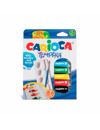 Carioca Pack de 7 Tubitos de Tempera - Incluye Pincel y Paleta - Colores Superlavables - Alto Poder Cubriente - para