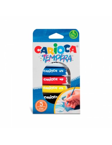 Carioca Pack de 5 Tubitos de Tempera de 12ml - Colores Superlavables - Alto Poder Cubriente - Aplicable en Materiales Porosos