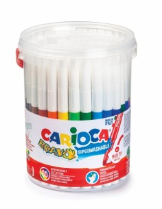 Carioca Bravo Pack de 60 Rotuladores - Cuerpo Octogonal Maxi - Tinta Superlavable - Punta Maxi 6mm Bloqueada - Tapa Ventilada